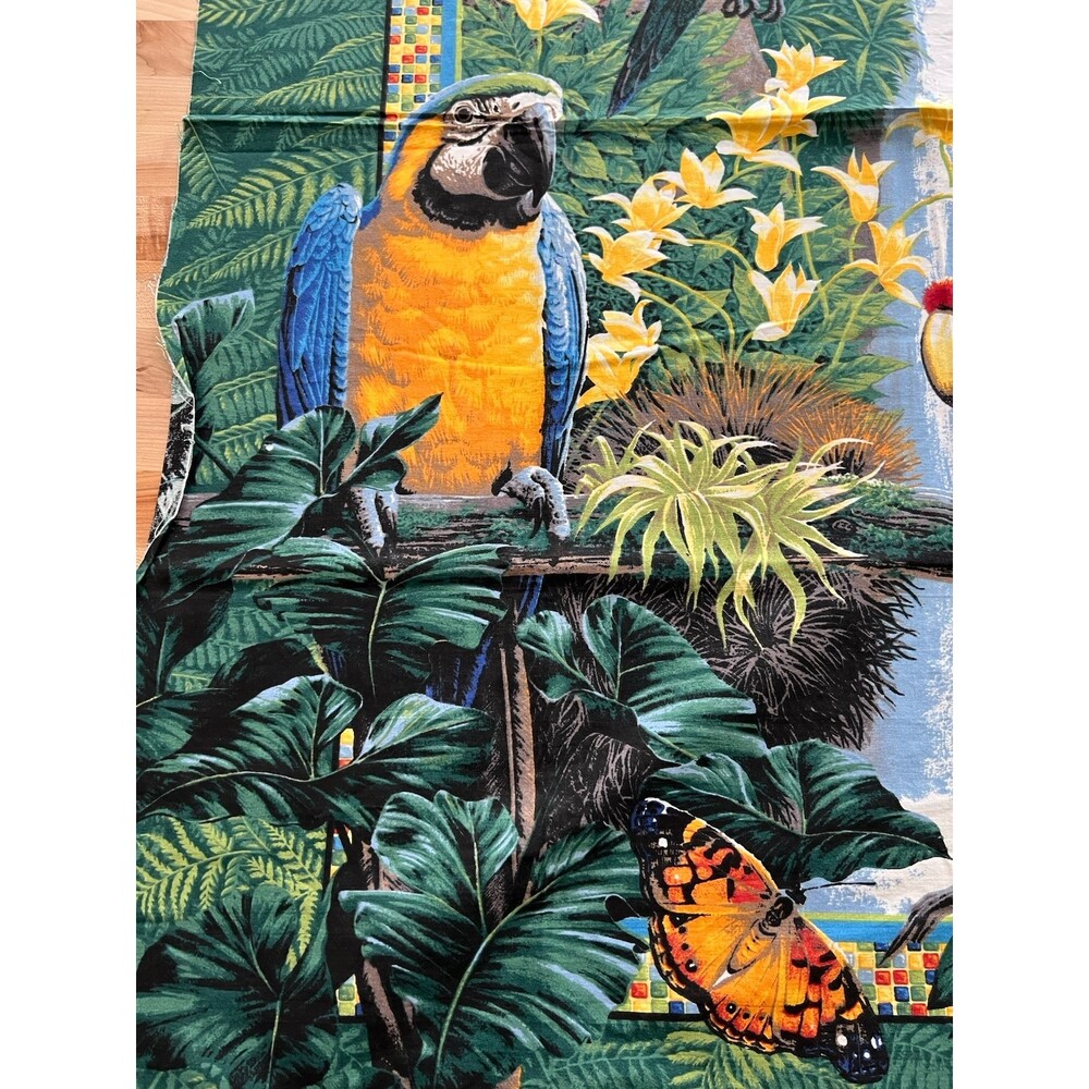 Vtg Wings of Paradise Fabric Panel Parrot Toucan Tropical Birds 36" x 45" approx - Picture 3 of 8